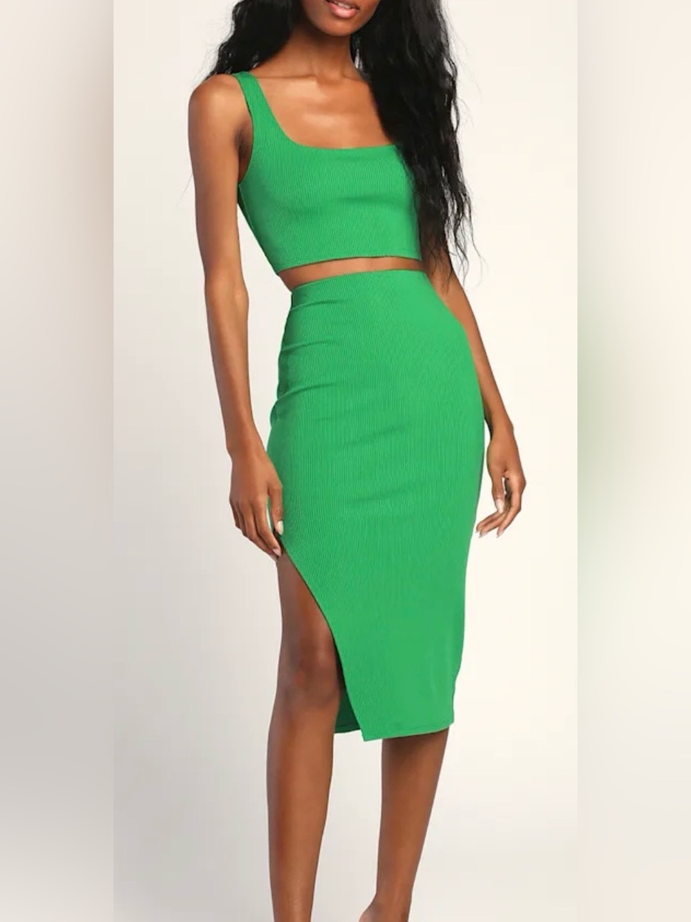Lulus Set For Life Green Ribbed Bodycon Two-Piece Dress XL